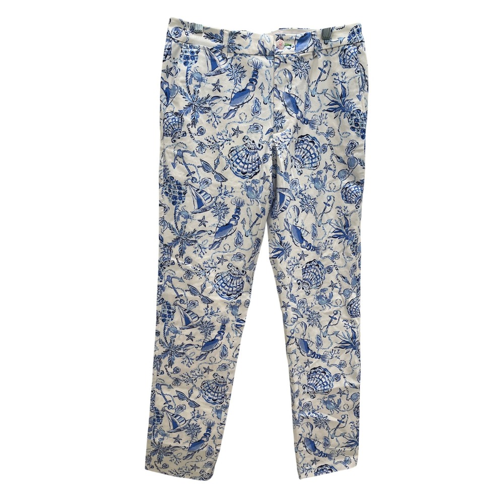 Lilly Pulitzer Mens Mizner Stretch Pants Barefoot Beachcombers White Blue 32